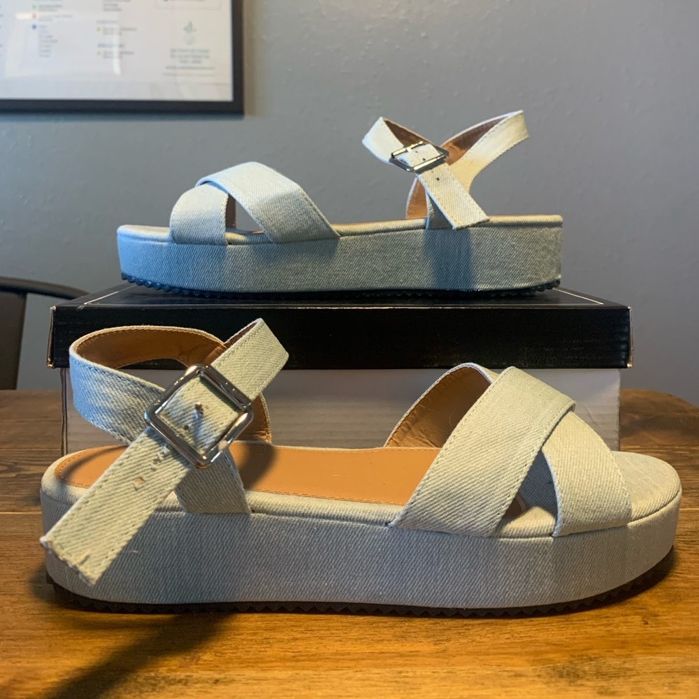 Platform light blue sandals - never worn